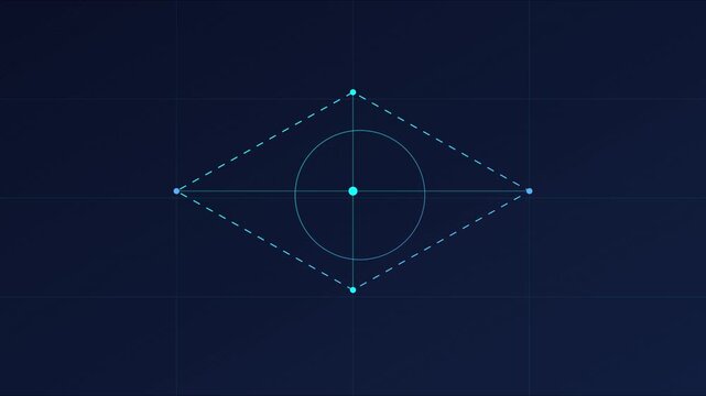 Abstract geometric motion with pulsing circle and diamond grid overlay for tech backgrounds animation 4k