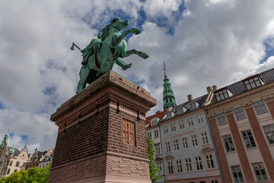 Bronze equestrian statue of Bishop Absalon, bottom view, Copenhagen, Denmark