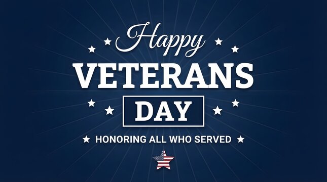 Happy veterans day patriotic graphic with stars and stripes honoring all who served