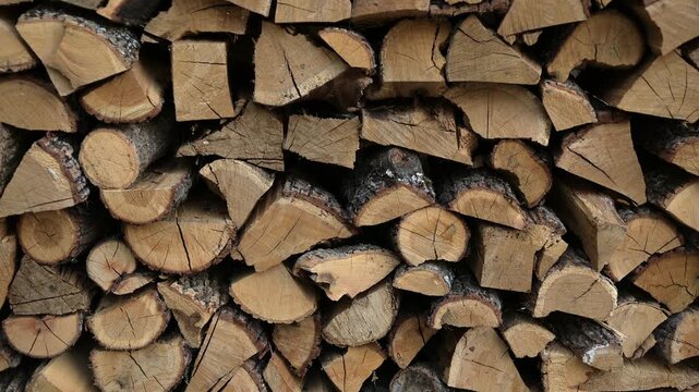 Natural Wooden Logs Stack Background, Rustic Firewood Pattern
