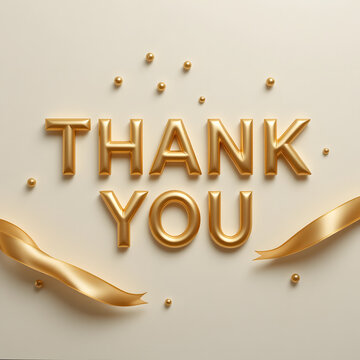 Elegant Golden Thank You Lettering with Satin Ribbon