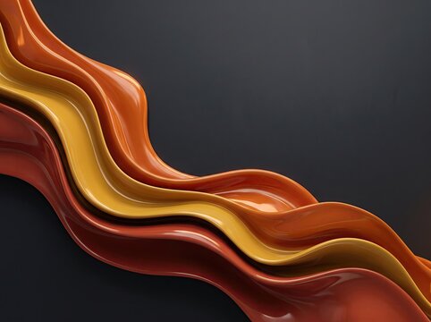 Abstract smooth flowing waves in vibrant orange, yellow, and brown tones against a dark background