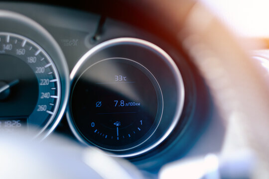Car Dashboard Showing High Outdoor Temperature Concept of Summer Heat, Hot Weather and Driving Conditions