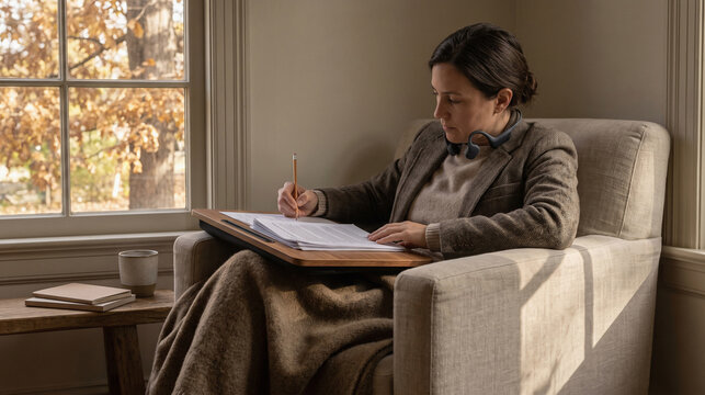 Open-Ear Audio Reading Corner for Autumn Focus and Calm Productivity