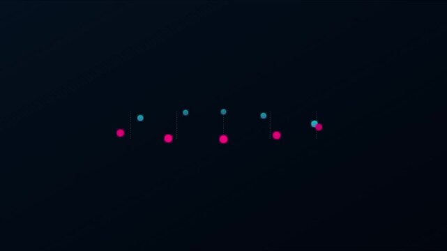 Minimalist data visualization motion with animated blue and pink dots on dark animation 4k background