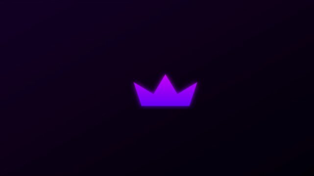 Neon purple crown animation, glowing royal symbol motion on dark 4k background