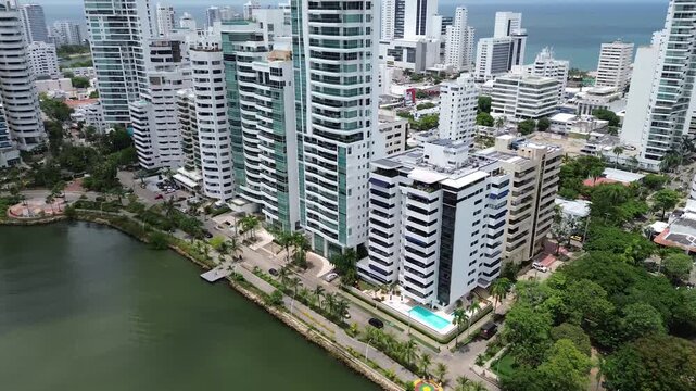 Modern High-Rise Buildings in Bocagrande, Cartagena, Colombia &ndash; Aerial Drone View