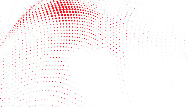 Abstract red halftone wave background with flowing dotted mesh, dynamic perspective pattern, modern technology 