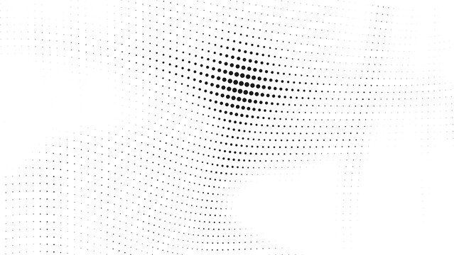 Abstract black halftone wave background with flowing circular dot pattern, modern geometric technology