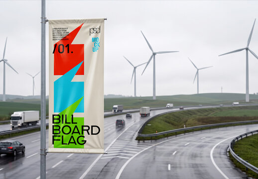 Pole Flag Banner Mockup