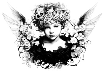 Obraz premium PNG Cherub cupid drawing portrait sketch.