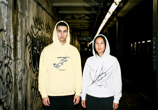 Couple Hoodie Street Mockup