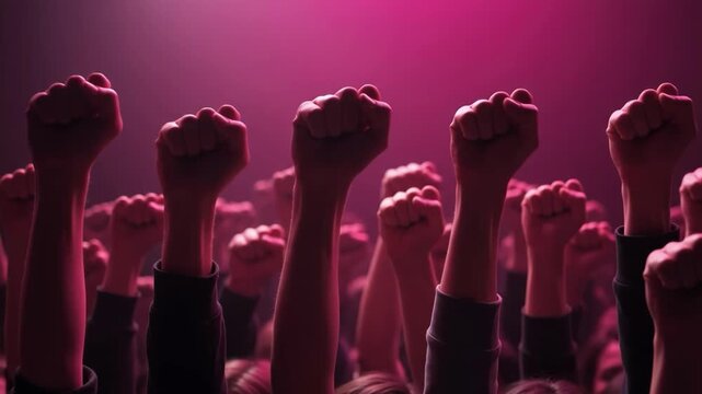 Group of people raising fists in protest