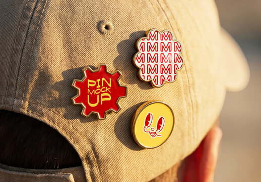 Enamel Pin Badges on Cap Mockup