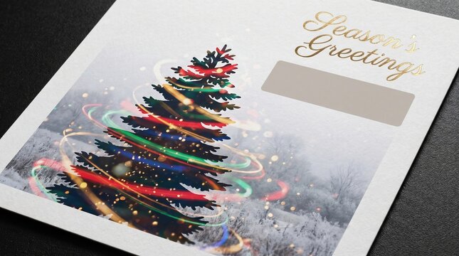 Christmas greeting card  with double exposure effect design featuring a decorated Christmas tree  