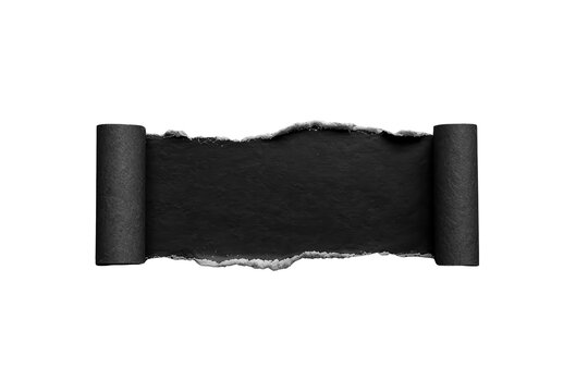 Black torn paper scroll strip with rolled ends