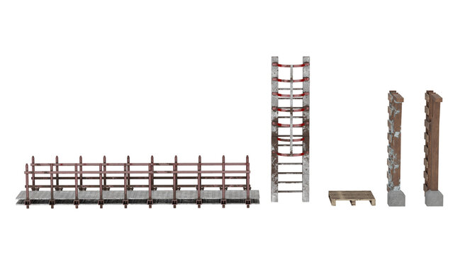 3d rendering free random factory assets with fences and ladders