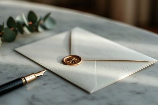 Elegant white envelope with gold wax seal