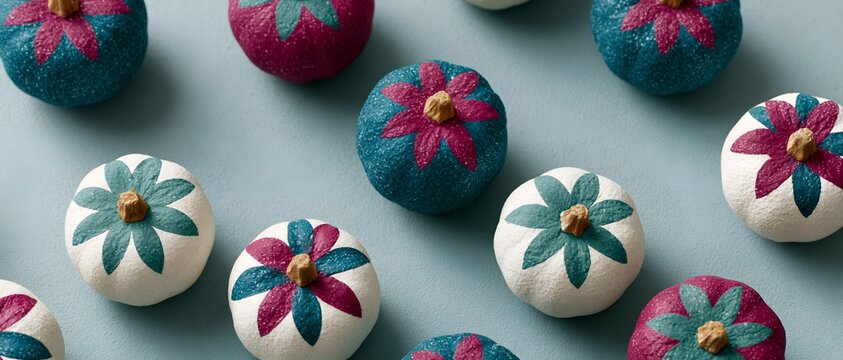 pumpkins with floral designs and glitter