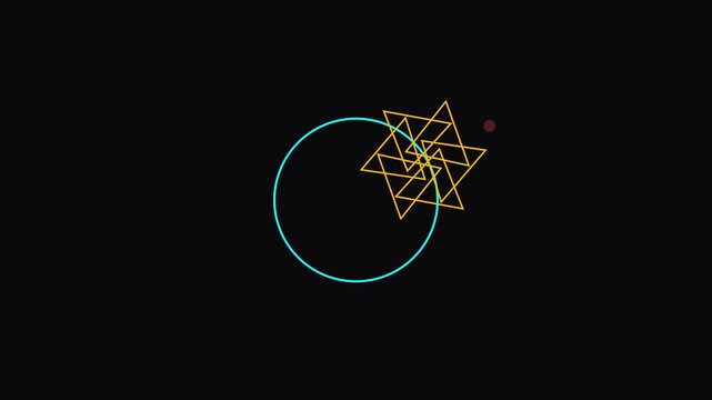 Abstract geometric motion cyan circle and gold triangle pattern animation on 4k black background, motion animation