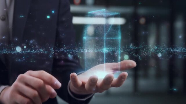Business Person Using Hologram Digital Interface and Virtual Technology