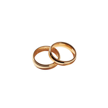 Two interlocking gold wedding rings isolated on a solid black background, representing eternal love, and commitment isolated on a transparent background