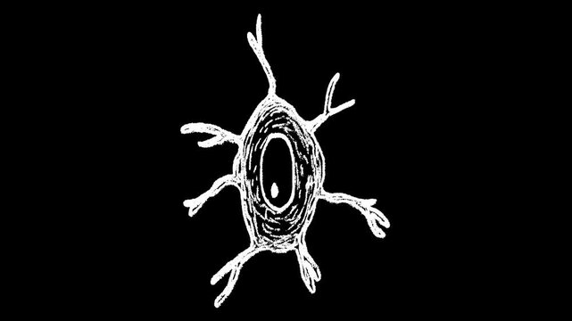Hand-drawn white chalk Osteocyte bone cell drawing on alpha