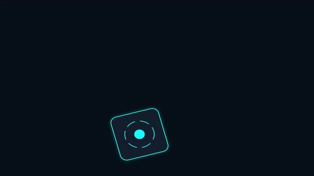 Glowing neon dice rolling animation with digital hud interface on dark 4k background