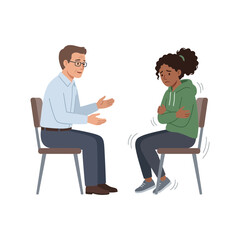 Fototapeta premium Psychologist Providing Emotional Support and Counseling to a Young Girl Feeling Anxious and Trembling