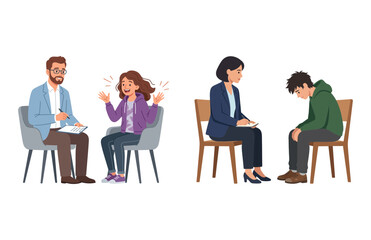 Obraz premium Professional Psychological Counseling Sessions Featuring An Energetic Child And A Withdrawn Adolescent Patient
