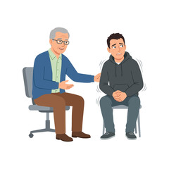 Obraz premium Senior Therapist Comforting an Anxious Young Man During a Mental Health Counseling Session