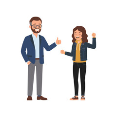 Fototapeta premium A Friendly Mentor Providing Professional Guidance and Encouragement to a Happy Student in a Casual Workplace Setting