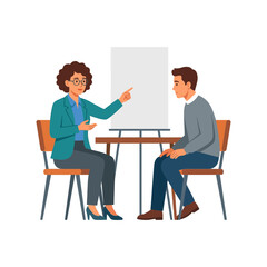 Obraz premium Professional Career Coach Guiding a Student During an Educational Counseling Session in an Office Environment