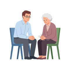 Fototapeta premium Professional Therapist Providing Emotional Support and Counseling to an Anxious Elderly Woman During Session