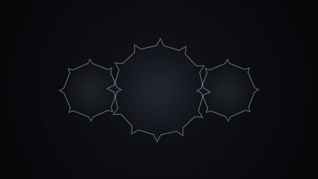 Three Rotating Mechanical Gears with Spiky Edges in Dark Space