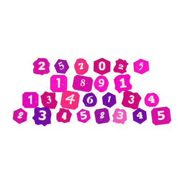Set of colorful numbers in hand drawn messy circular bubble shapes isolated on transparent background
