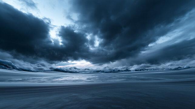 Dramatic Storm Clouds Over Frozen Arctic Winter Landscape
