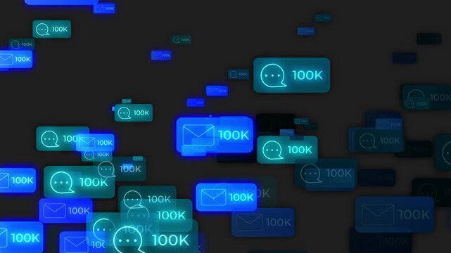 social media network concept, cyberspace and cyber security, technology, neon futuristic glow with alpha channel, mail and message transmission and communication, internet safety and tech concept. 4K.