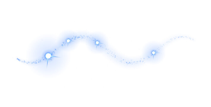 A bright blue abstract shape with a winding path and circular ends, featuring sparkling white star-like light effects on a dark isolated on a transparent background