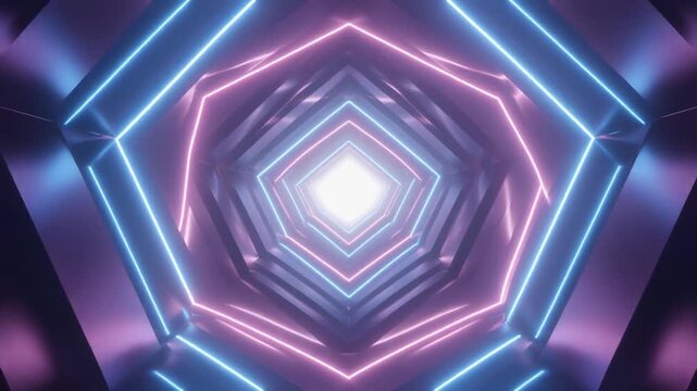 白い中心光から青紫の発光層が立体的に重なり透明感のある幾何学模様が静かで神秘的な空間を作っている