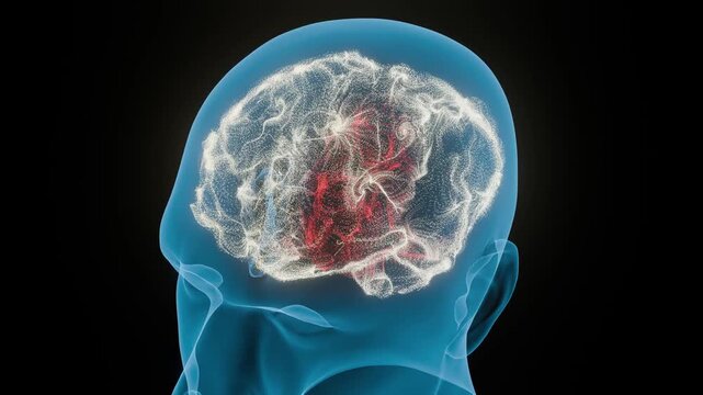 Medical animation of human brain anatomy - Digital 3D render showing internal structure of a human brain in motion.