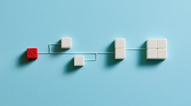 Single red cube connected to white cubes in a sequence