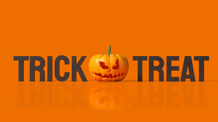 Trick or Treat Halloween Message with Scary Pumpkin and Copy Space 3d render.