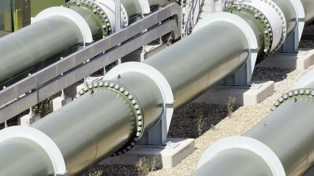 Green industrial water pipe joints detail