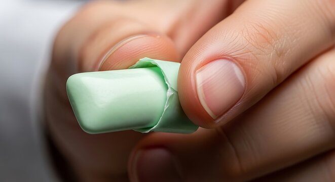 mint green gum in someone hand
