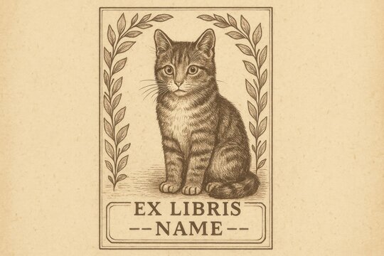 Vintage cat ex libris background
