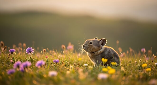 American pika in alpine meadow