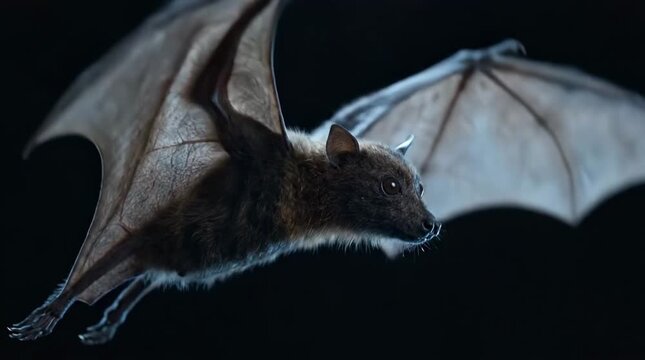 Large bat flapping wings in flight