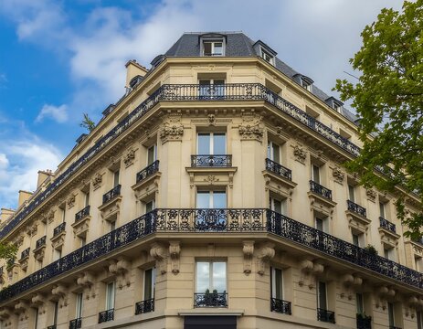 Elegant historic building with ornate architectural details and large windows.