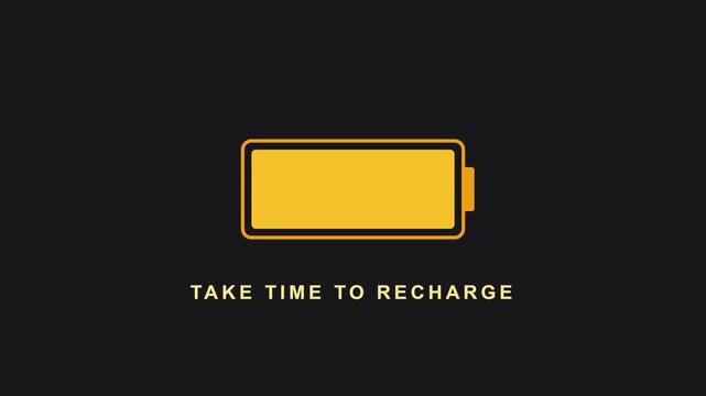Take time to recharge: minimalist battery animation depleting and charging concept for wellness, productivity, and energy management 4k